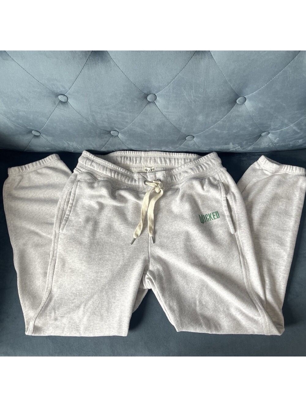 Aerie x Wicked Sz M Collab Lt Gray Green Graphic Pockets Jogger Sweatpants Cozy